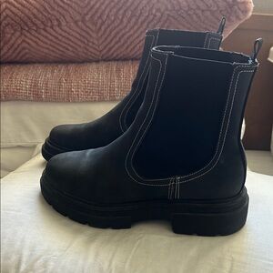 Black Chelsea Boots with White Stitching